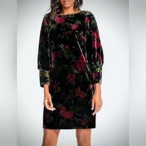 Ann Taylor Black Velvet Dress with Floral Design